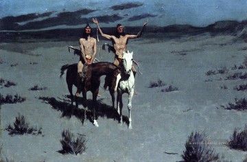Hübsche Mutter der Nacht Old American West cowboy Indian Frederic Remington Ölgemälde